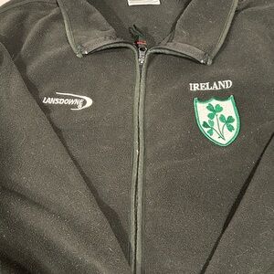 Mens Fleece Jacket Green Ireland 3 Shamrock Full Zipper Long Sleeves size XXL